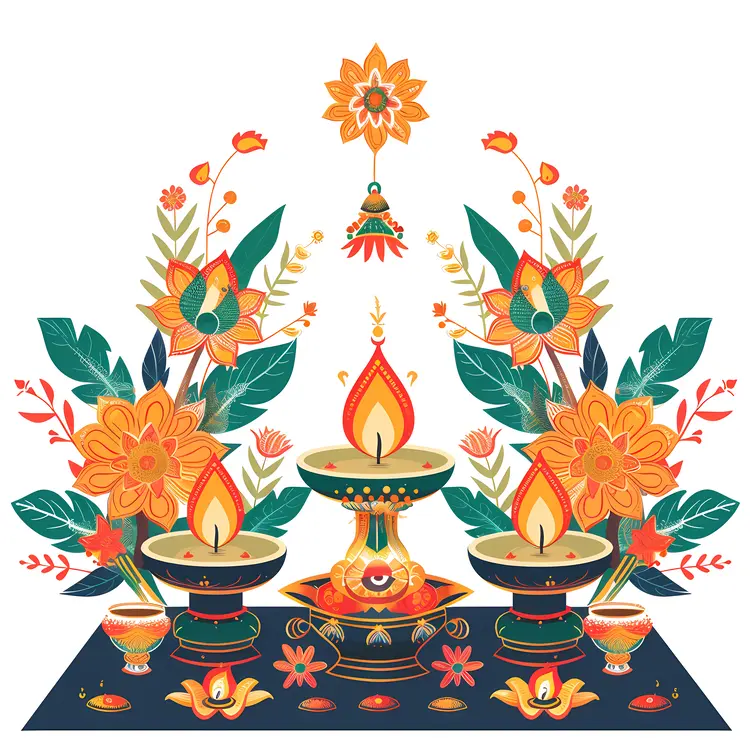 Decorative Diyas and Flowers for Diwali