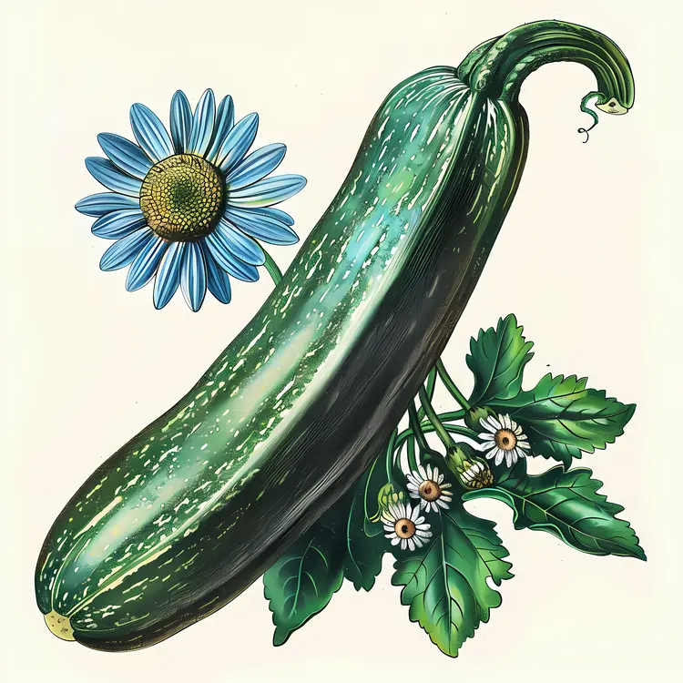 Green Zucchini with Flower and Leaves