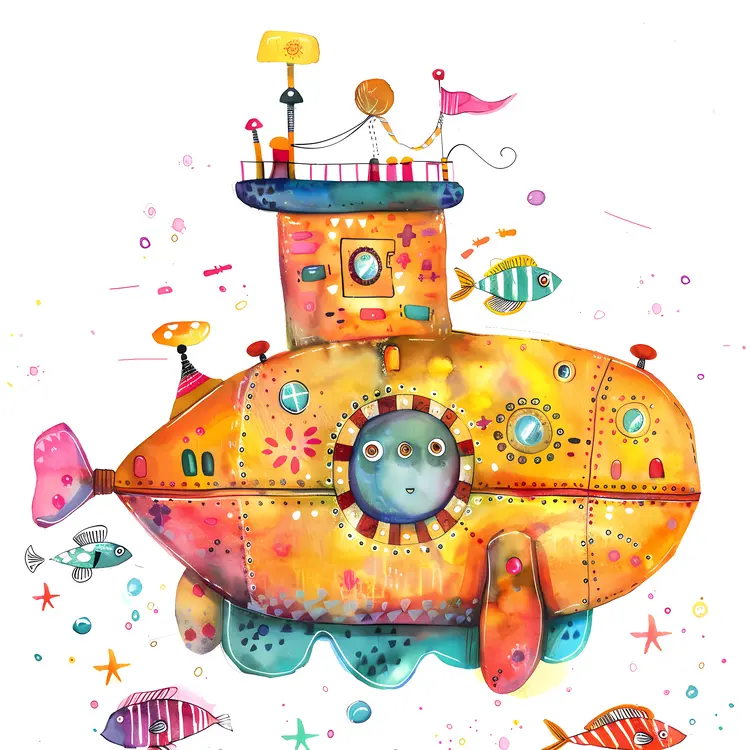 Colorful Submarine with Fish