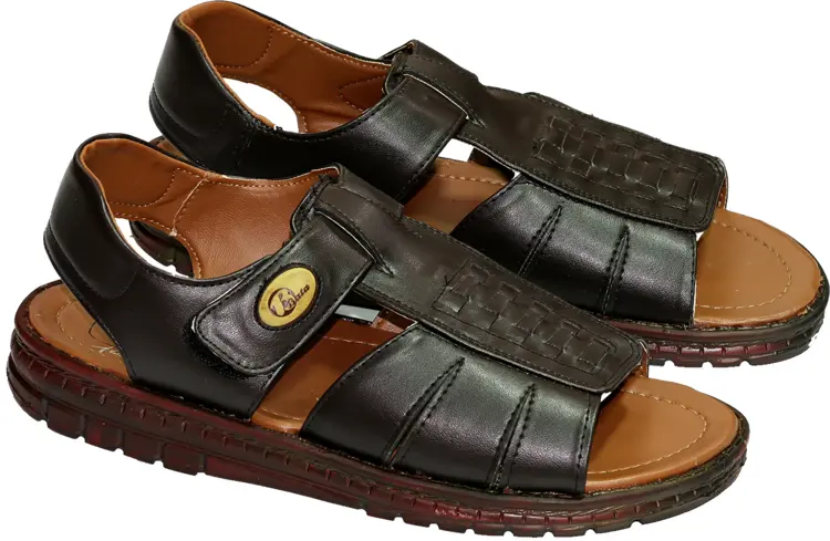 Black Leather Sandals for Men