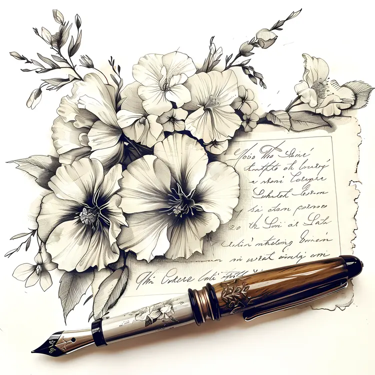 Vintage Pen and Floral Still Life