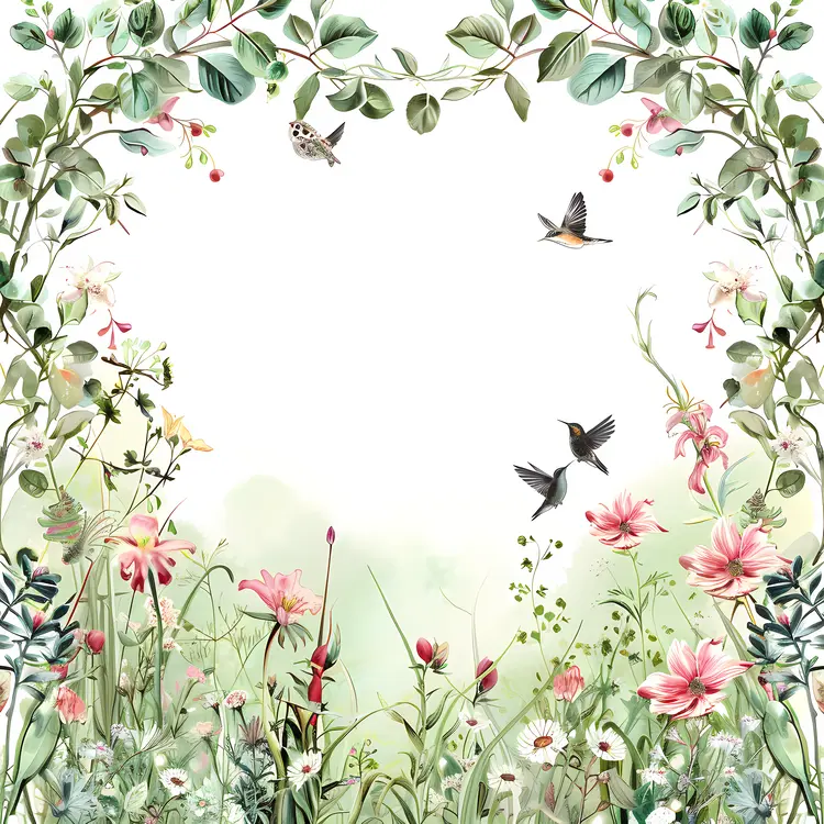 Garden with Flowers and Birds