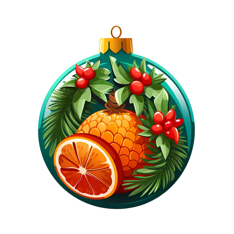 Christmas Ornament with Pineapple and Holly