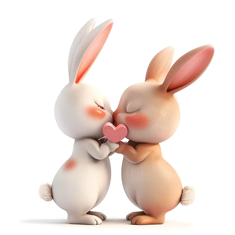 Cute Kissing Bunnies with Heart
