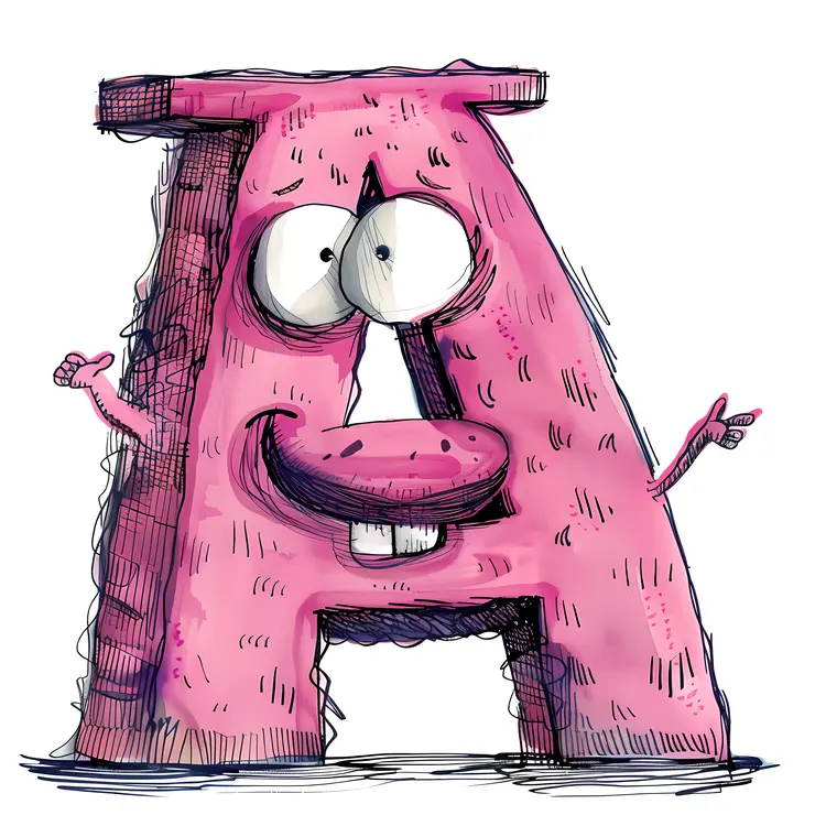 Pink Cartoon Character Letter A