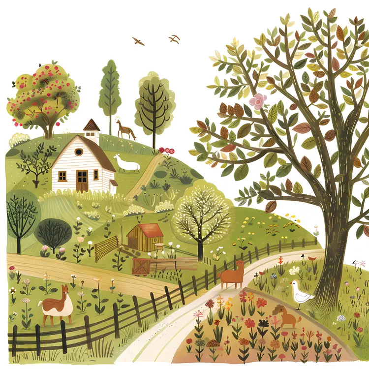 Illustrated Farm with Animals