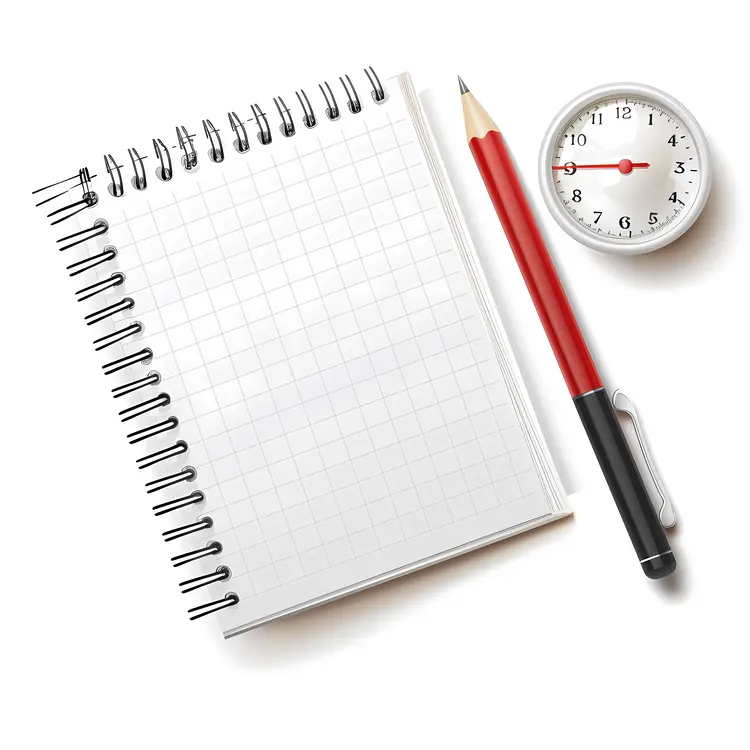 Notebook and Pencil with Clock