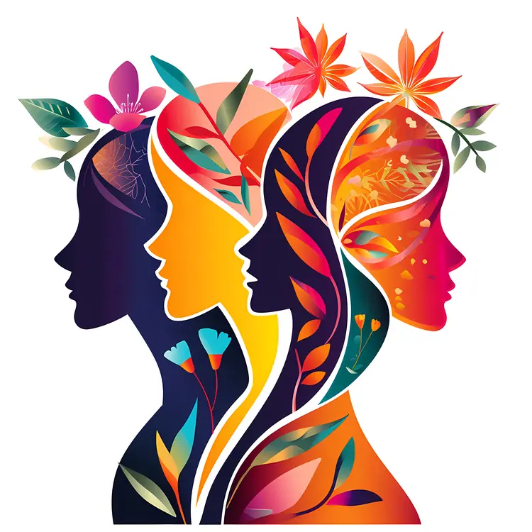 Colorful Silhouettes of Women with Floral Elements