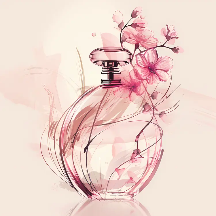 Perfume Bottle with Pink Blossoms