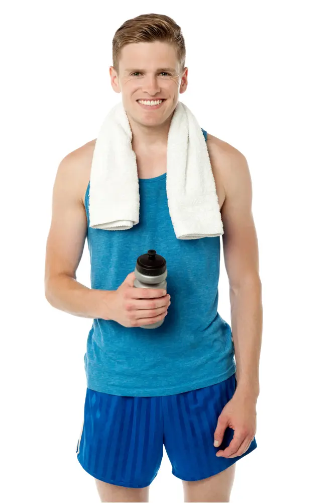 Man with Towel and Water Bottle After Workout