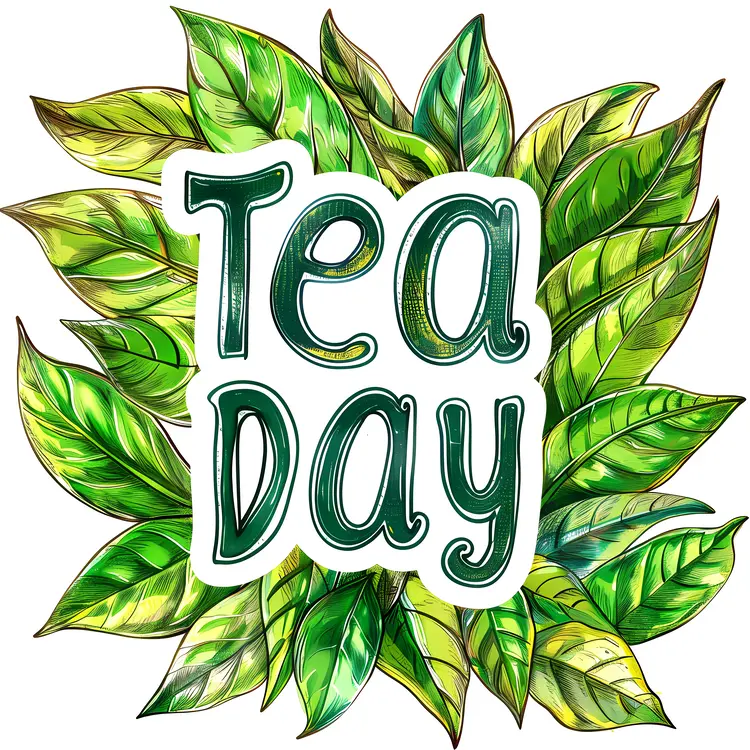 Green Tea Day Celebration with Leaves and Cup