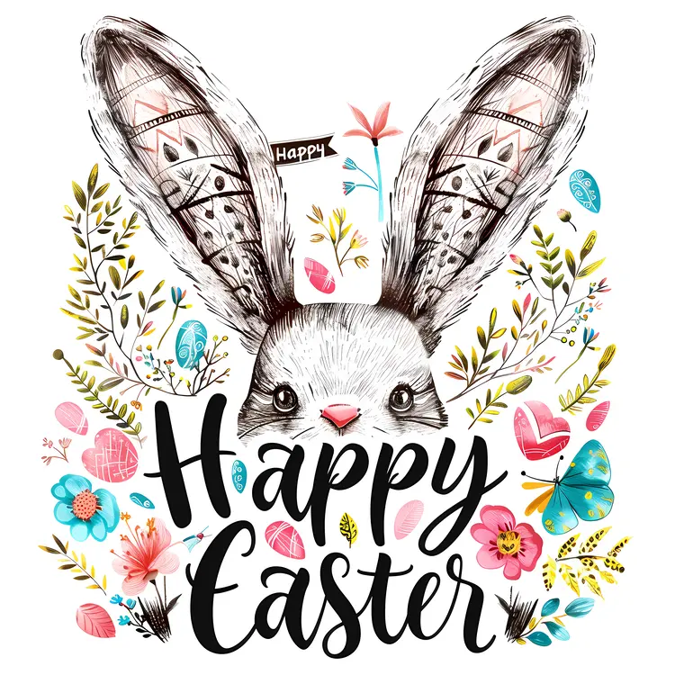 Easter Bunny with Flowers and Butterflies
