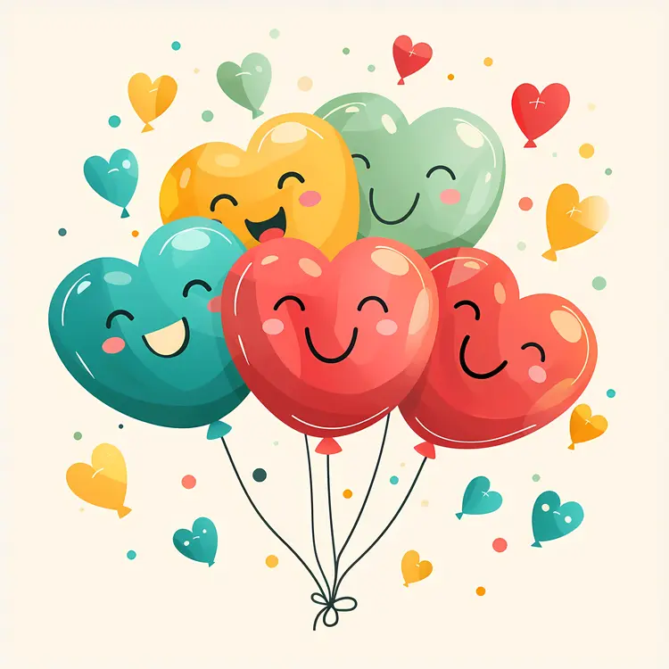 Colorful Smiling Heart Balloons