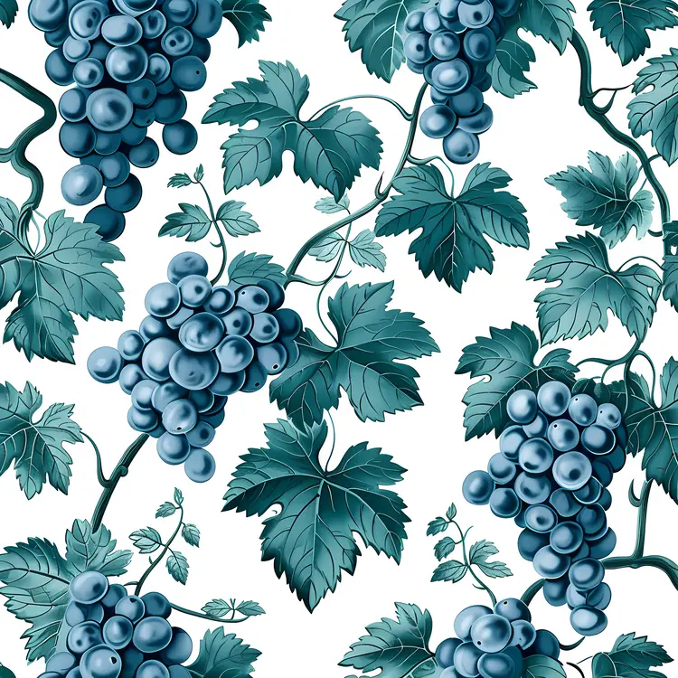 Pattern of Blue Grapes and Vines