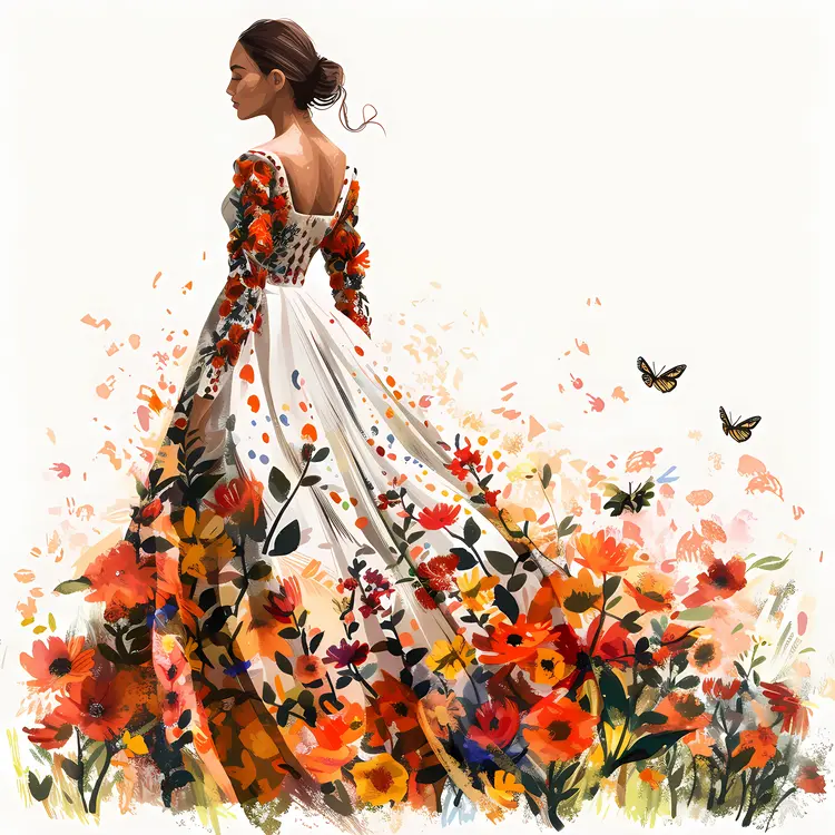Elegant Floral Dress with Woman