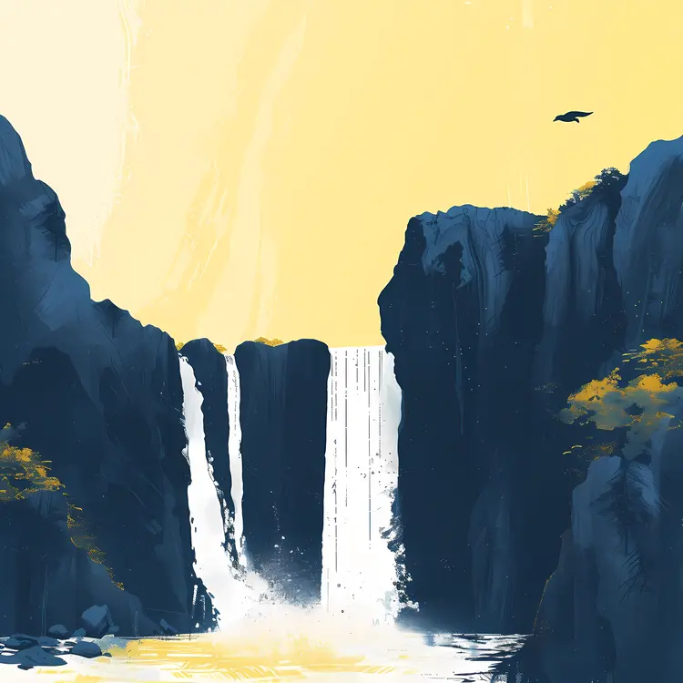 Serene Waterfall at Sunset with Bird