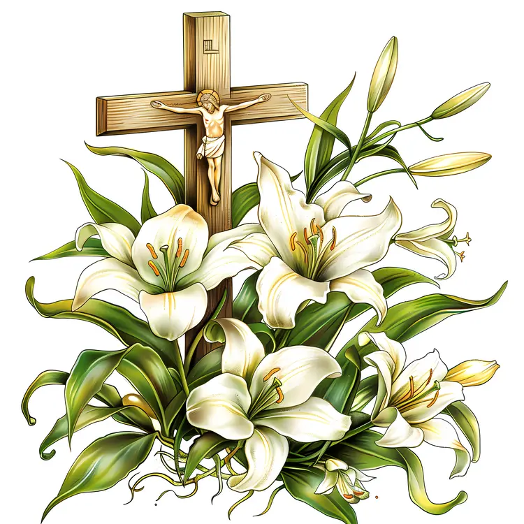 Good Friday Cross with White Lilies