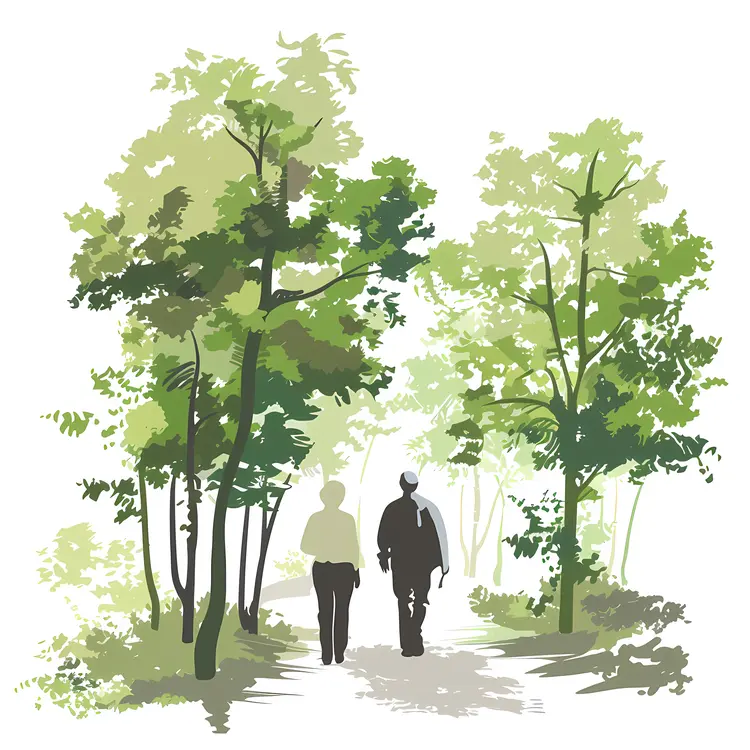 Two People Walking in a Park