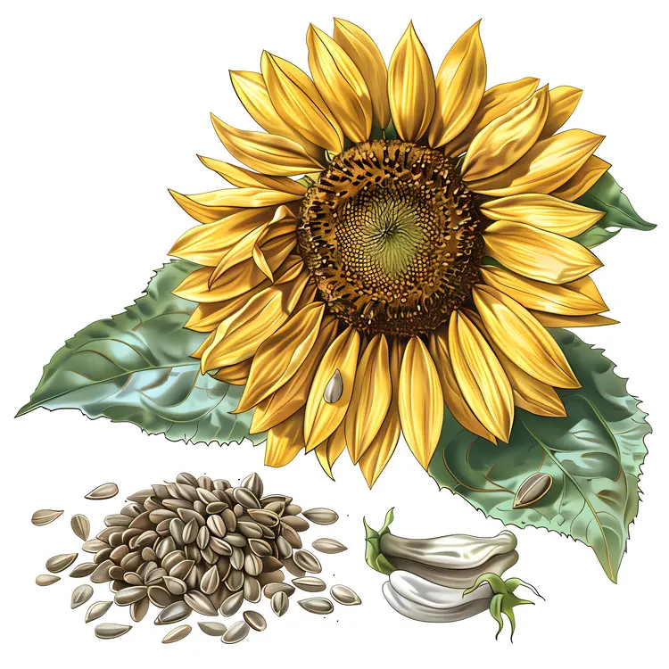 Sunflower with Seeds and Leaves