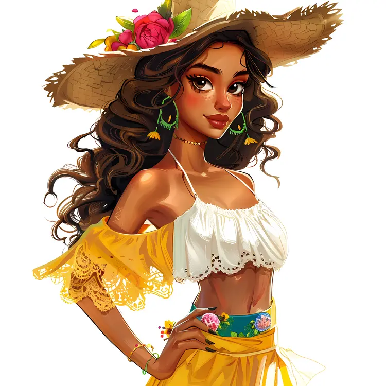 Beautiful Woman in Traditional Dress with Sombrero