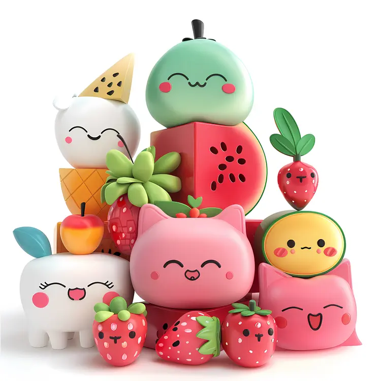 Cute Cartoon Fruits in Kawaii Style