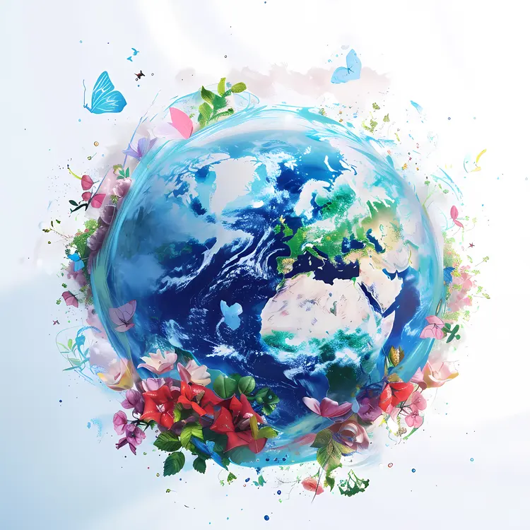 Earth with Flowers and Butterflies