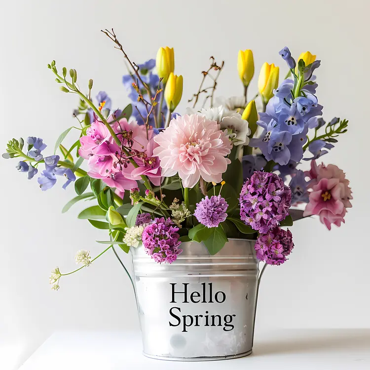 Hello Spring with Mixed Flowers in Bucket