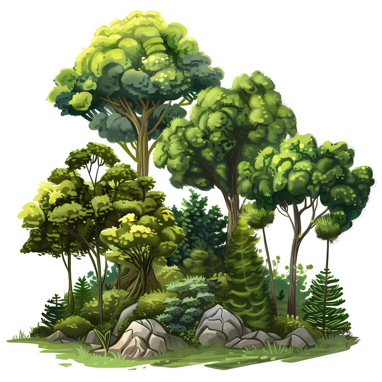 Cartoon Trees in a Forest
