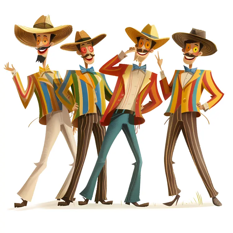 Group of Men in Colorful Striped Suits