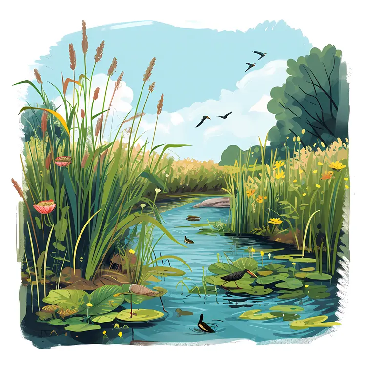 Peaceful Stream with Water Lilies