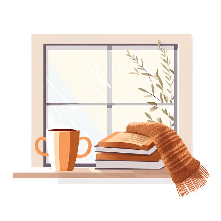 Cup and Books with Scarf by the Window