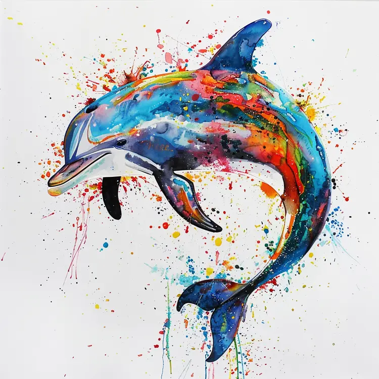 Colorful Dolphin with Splashes