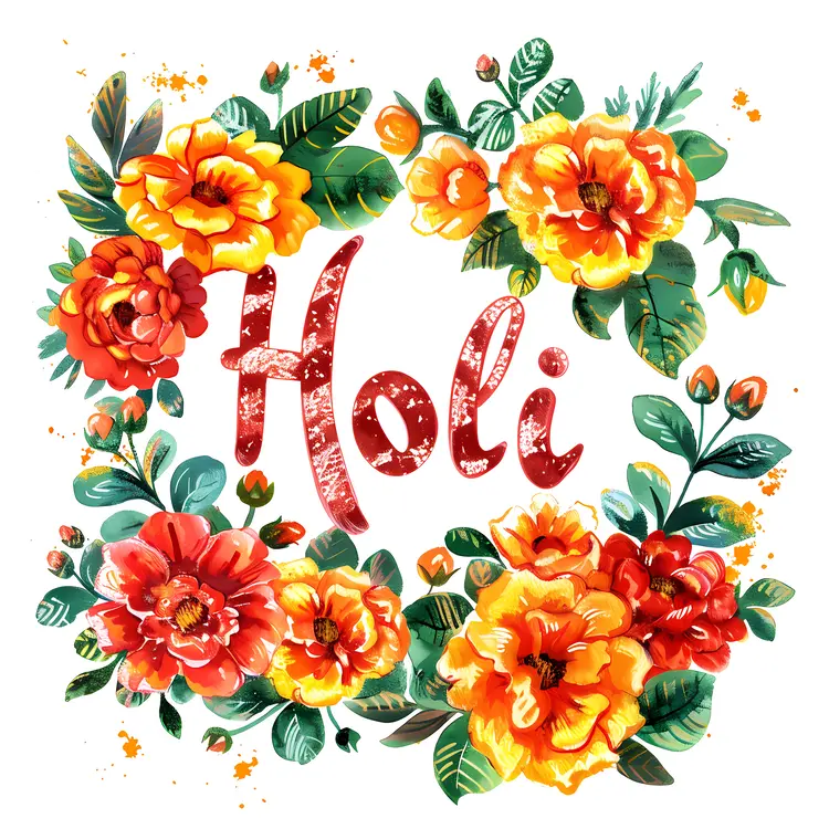 Holi Festival with Floral Frame