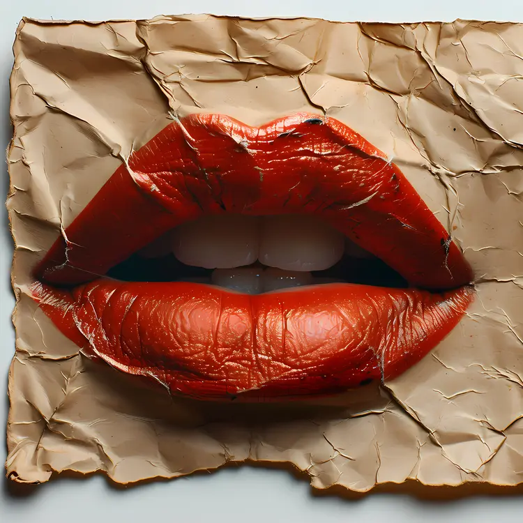 Red Lips on Crumpled Paper Art