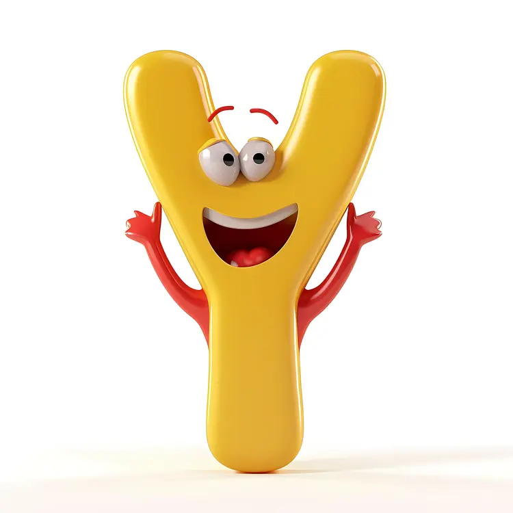 Yellow Letter Y Cartoon Character with Red Arms