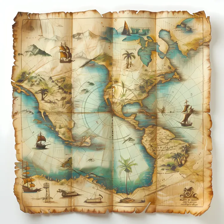 Vintage World Map with Ships and Continents