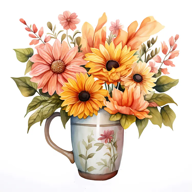 Yellow and Pink Flowers in a Cup