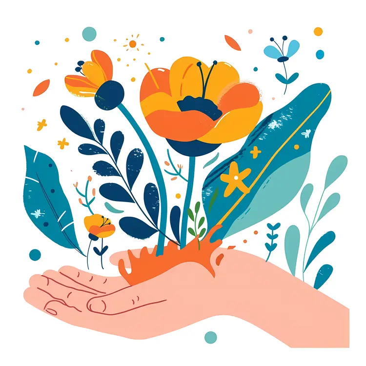 Hand Holding Colorful Flowers