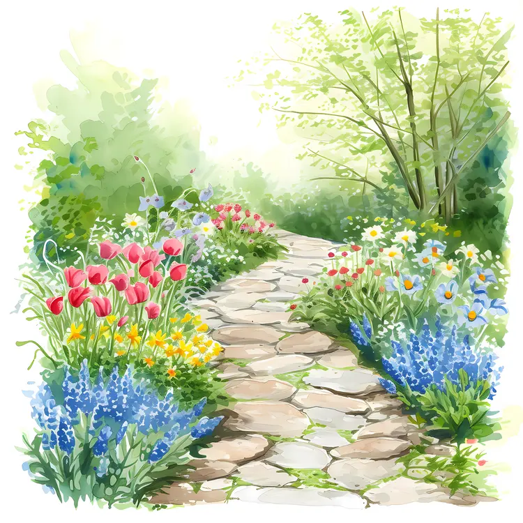 Stone Path with Vibrant Flowers