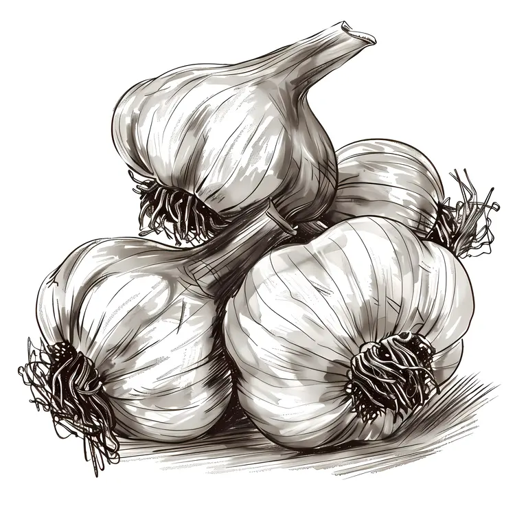 Black and White Garlic Bulbs Sketch