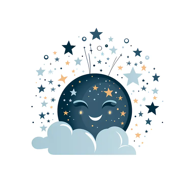 Smiling Moon with Stars and Clouds