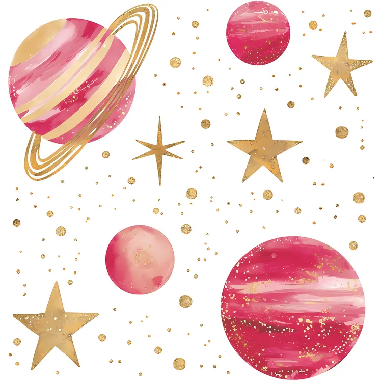 Pink Planets and Stars Doodle