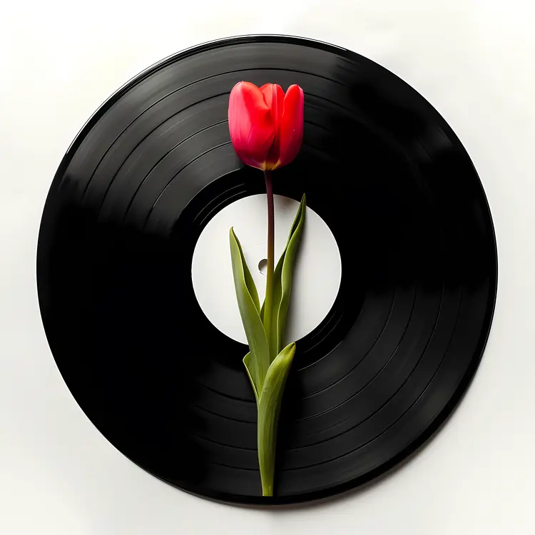 Vinyl Record with Red Tulip