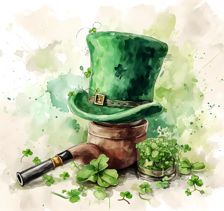 Green Hat and Pipe with Clovers