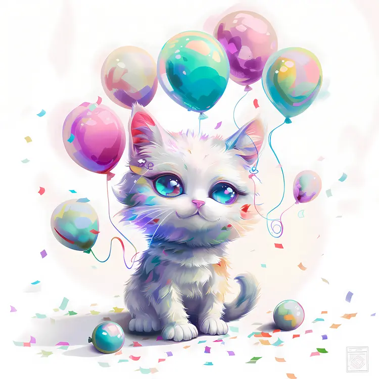 Cute Kitten with Balloons