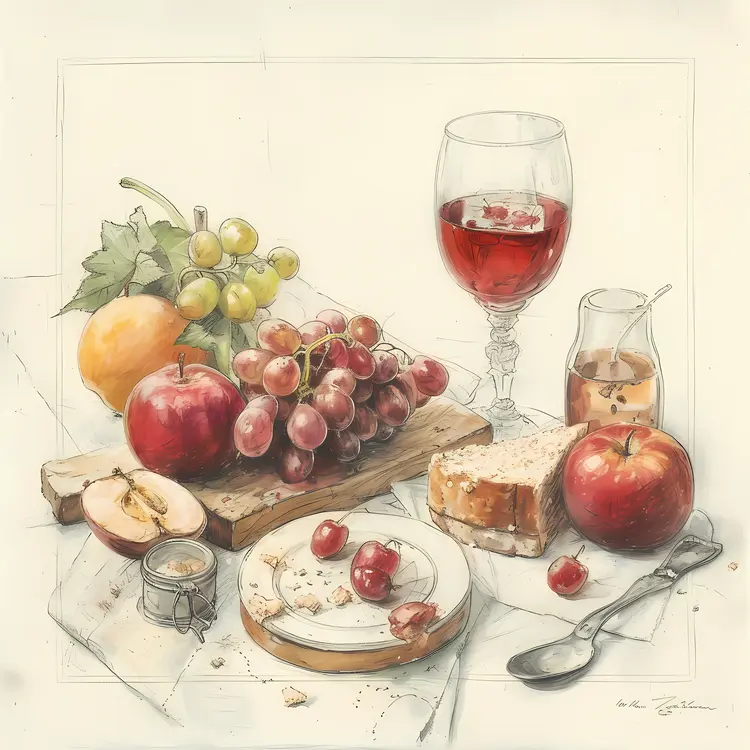 Fruit and Wine Still Life with Red Wine