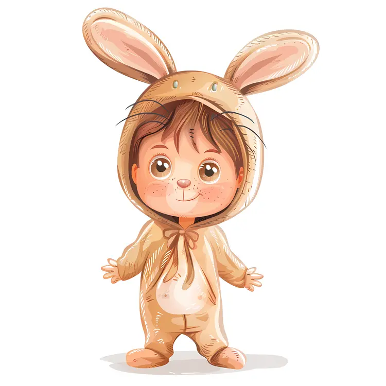 Cartoon Baby in Brown Bunny Costume