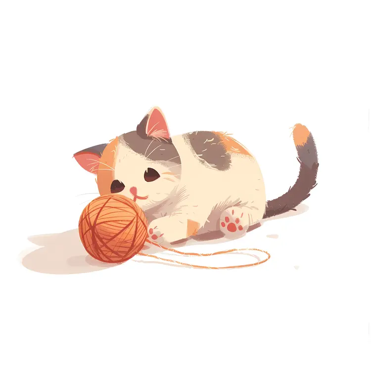 Chubby Kitten Playing with Yarn