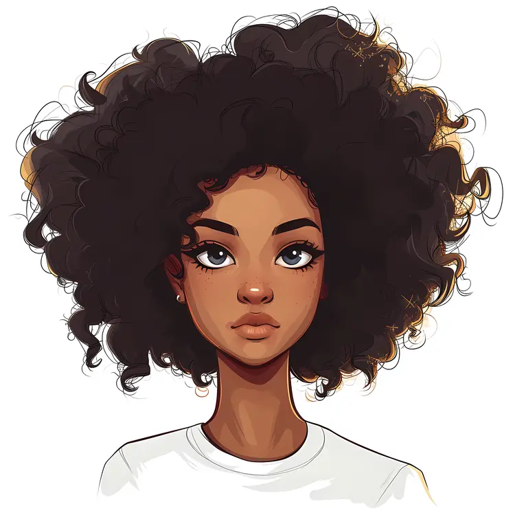 Serious Girl with Afro and White Shirt
