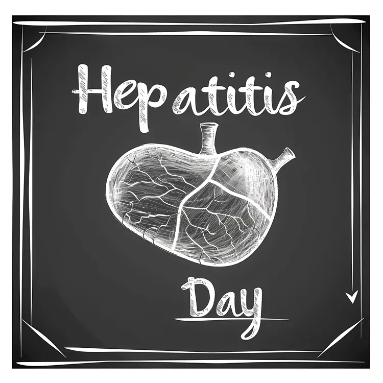 Hepatitis Day Awareness Stamp with Liver on Chalkboard